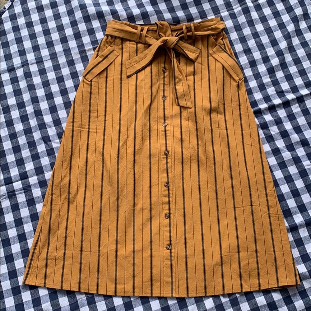 Polagram Mustard Striped Midi Skirt